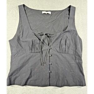 WAYF Women's Sleeveless Sweetheart Neck Buttoned Crop Tank Top Black **READ**